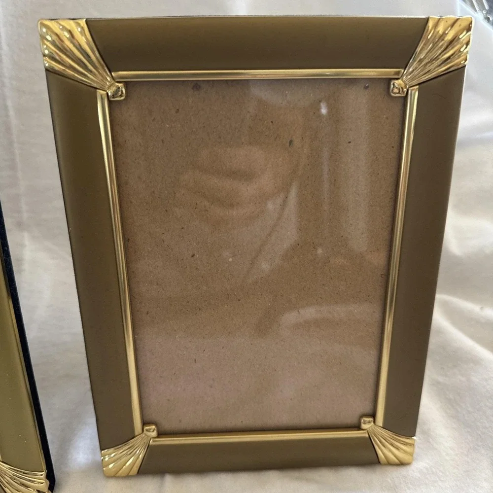Lot of 3 Vintage brass Gold Metal ornate Picture Frames, 2 (5x7)  1 (2x3) Stand